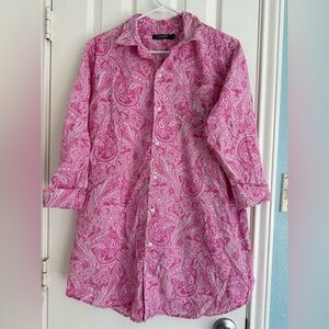 Lauren Ralph Lauren Womens L Pink Paisley Monogram 3/4 Sleeve Button Top